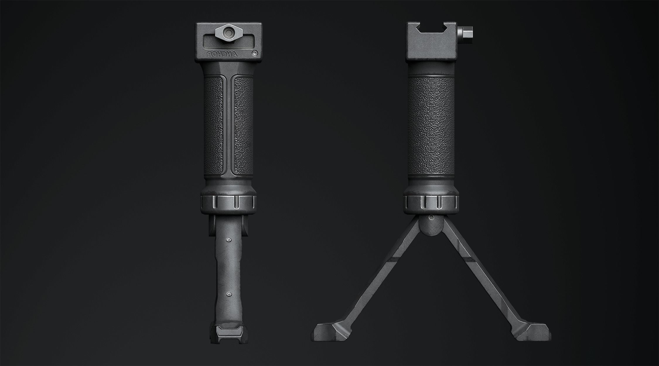Tactical Hand Grip Bipod For Picatinny rail Low-poly 3D model_2