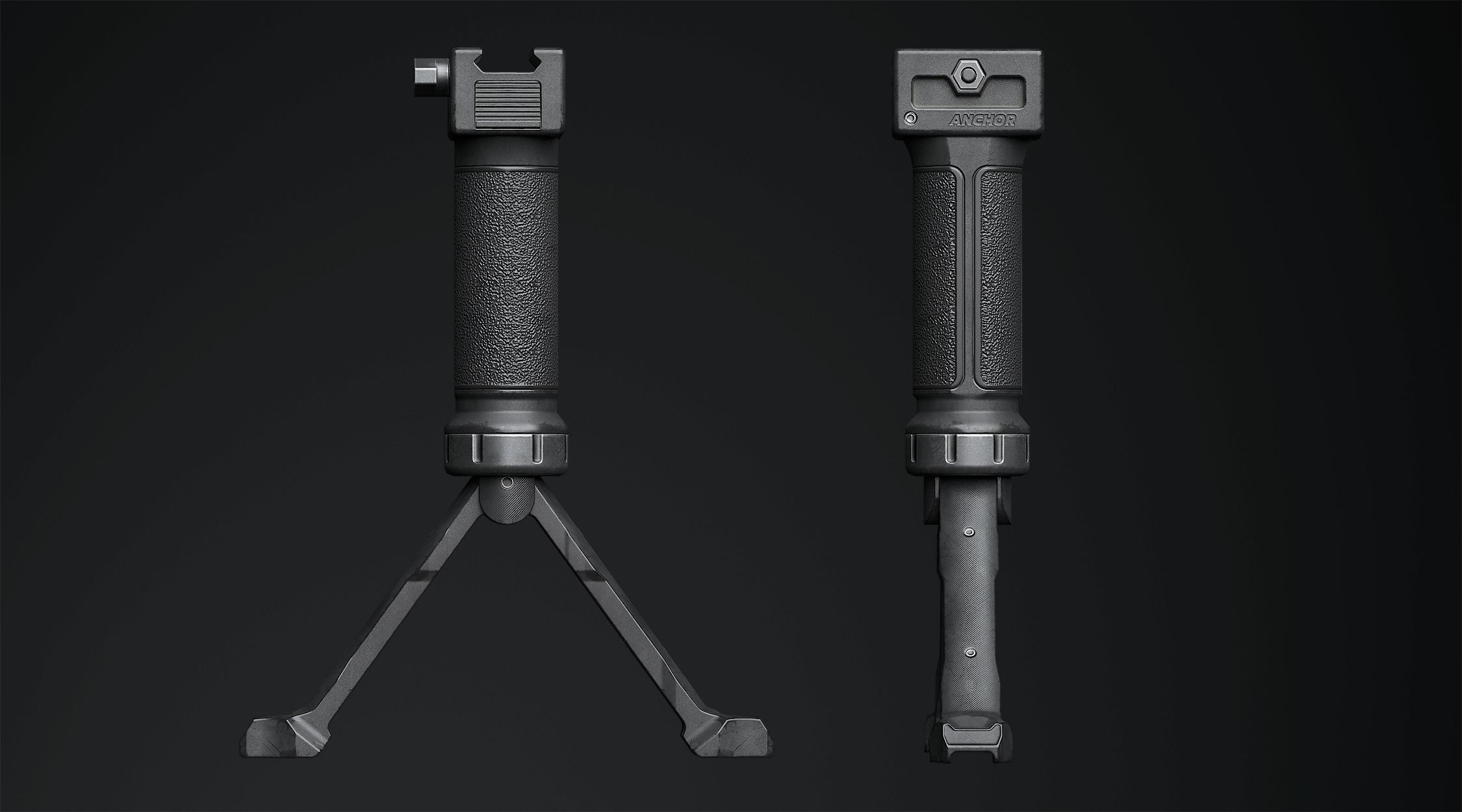 Tactical Hand Grip Bipod For Picatinny rail Low-poly 3D model_1