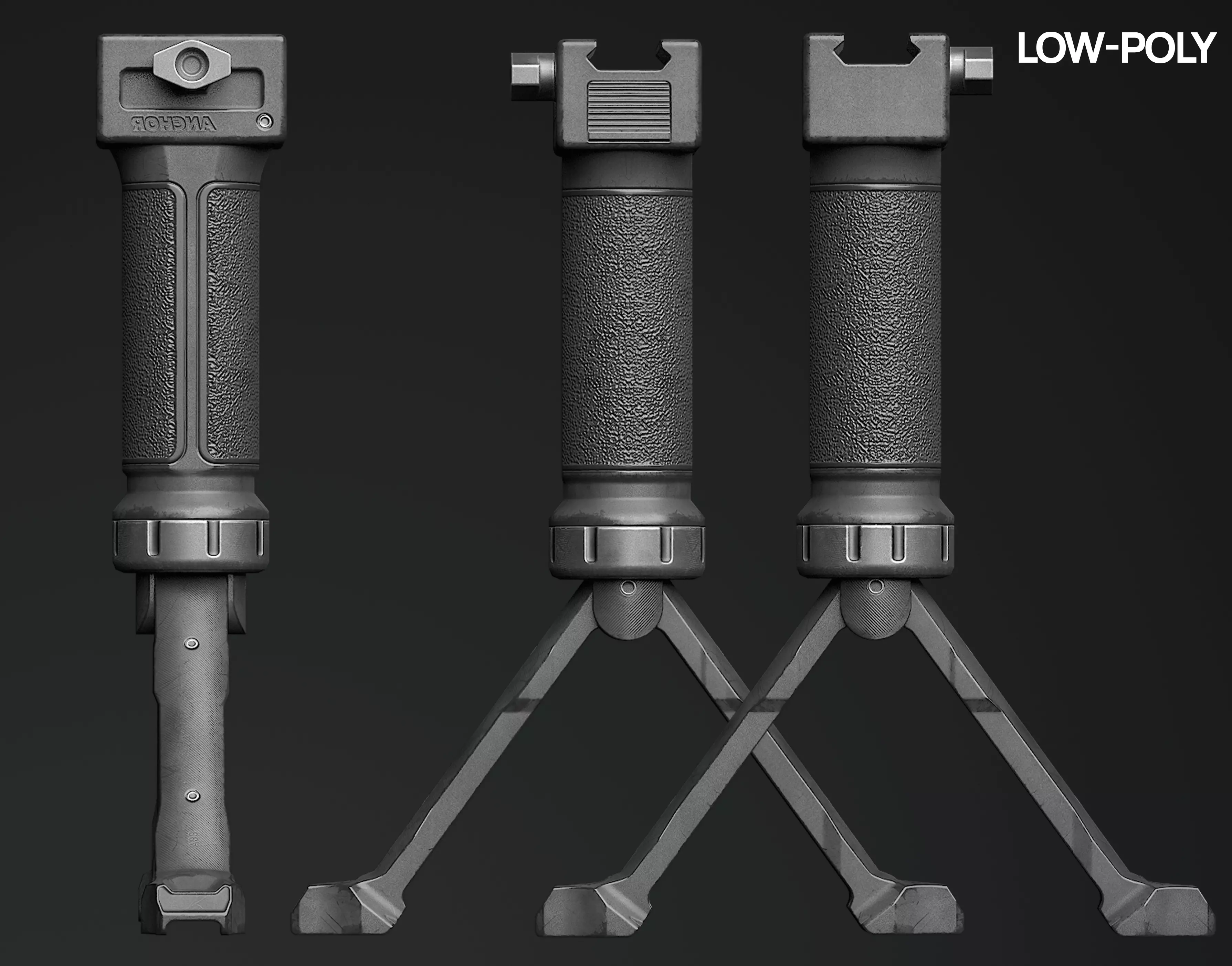Tactical Hand Grip Bipod For Picatinny rail Low-poly 3D model_0