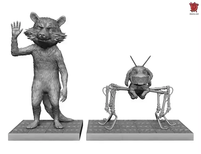guardians of the galaxy 3  Rocket and Floor 3D file 3D print model