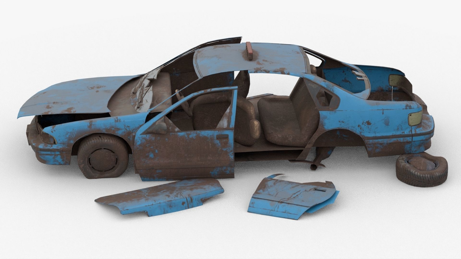8k abandoned cars destroyed vehicles Low-poly Low-poly 3D model_2