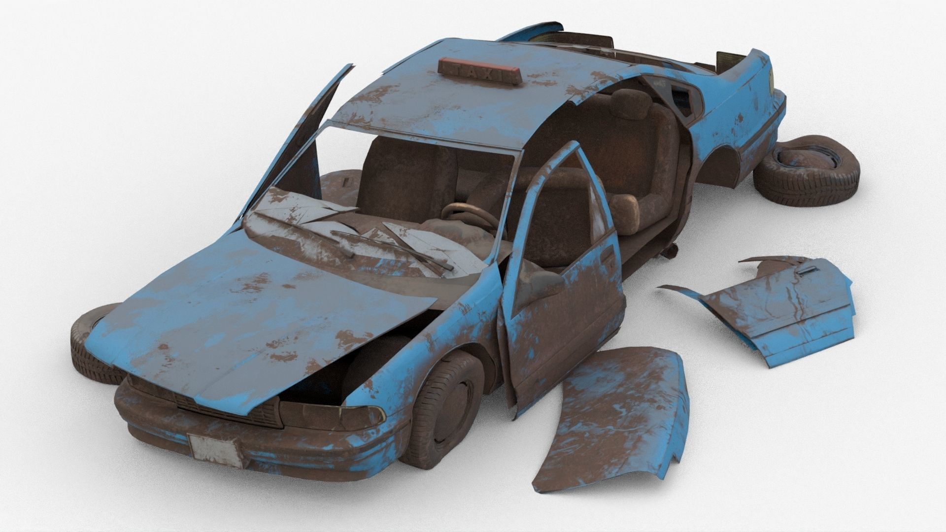 8k abandoned cars destroyed vehicles Low-poly Low-poly 3D model_1