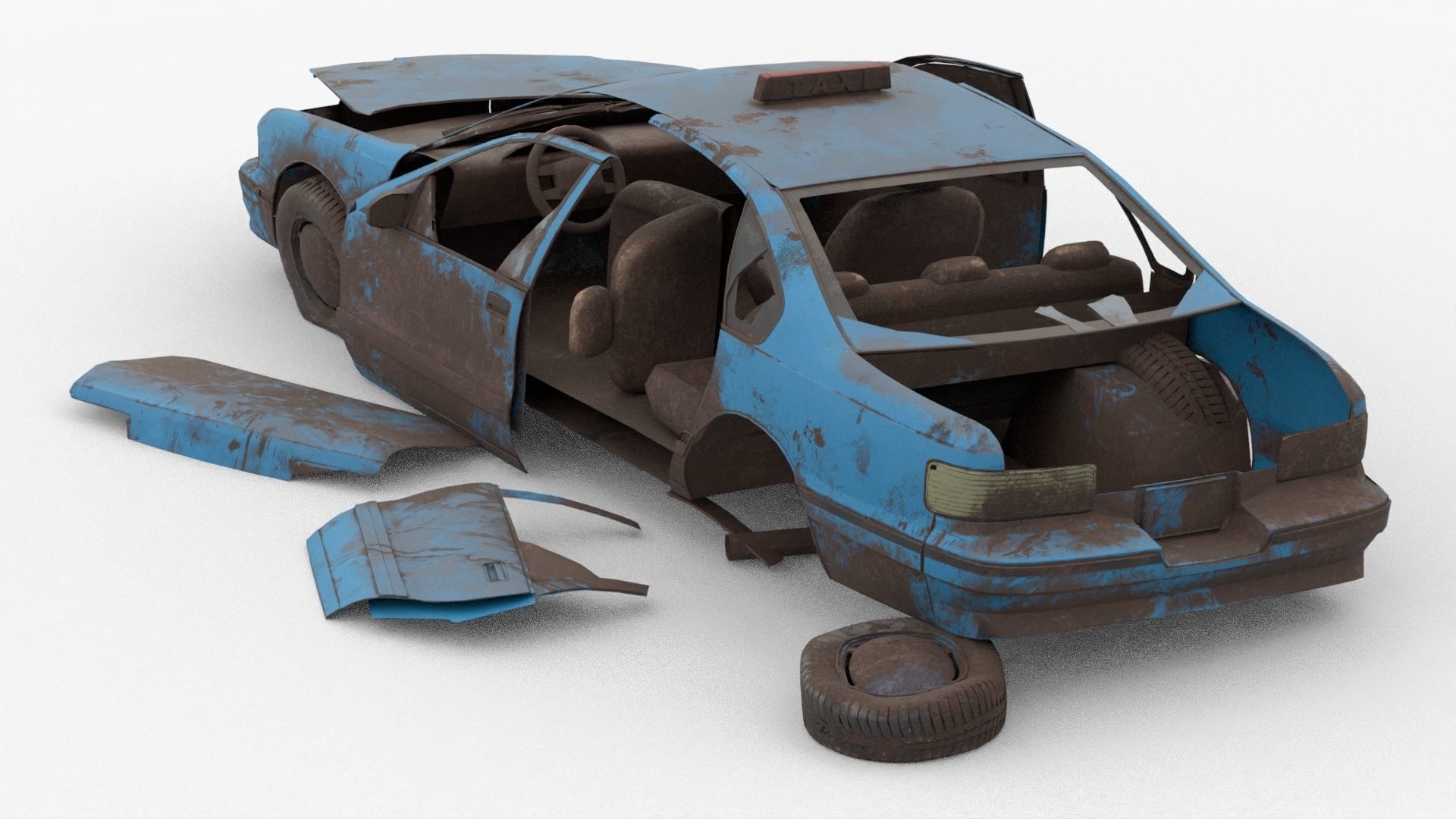 8k abandoned cars destroyed vehicles Low-poly Low-poly 3D model_3