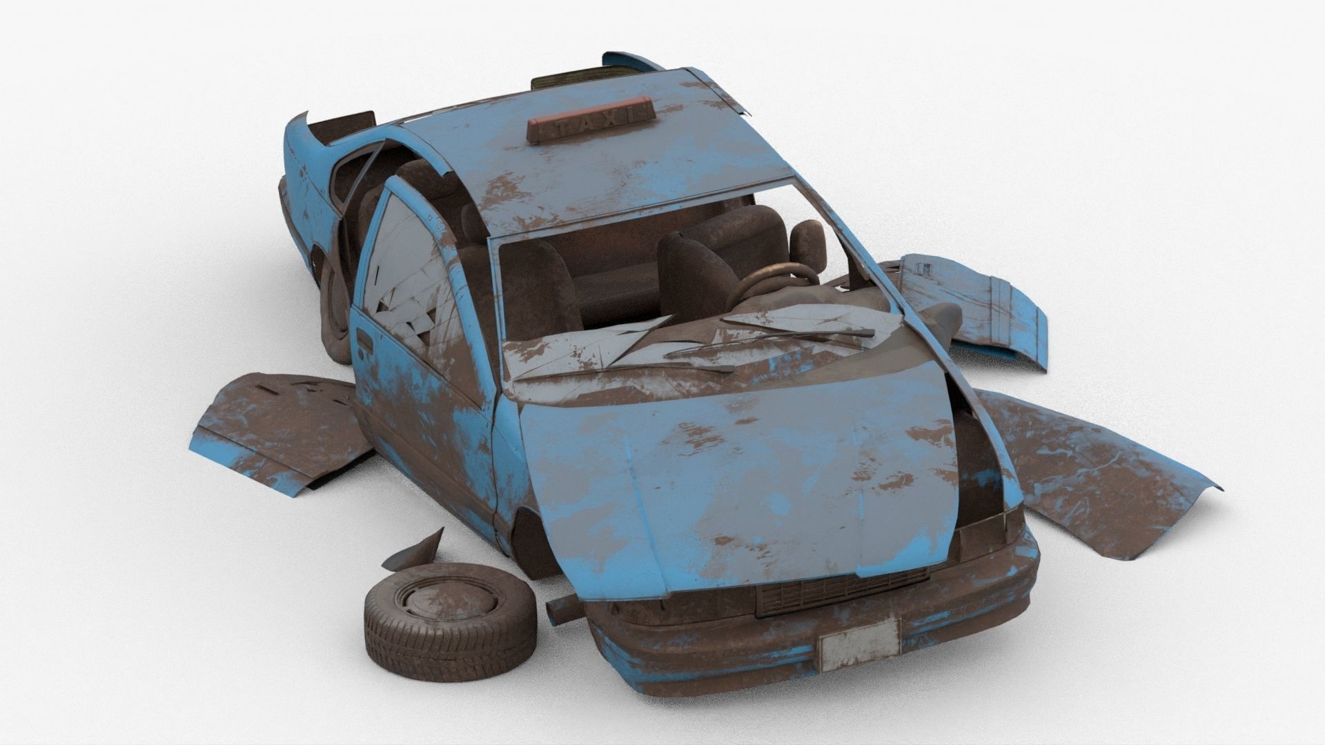 8k abandoned cars destroyed vehicles Low-poly Low-poly 3D model_7