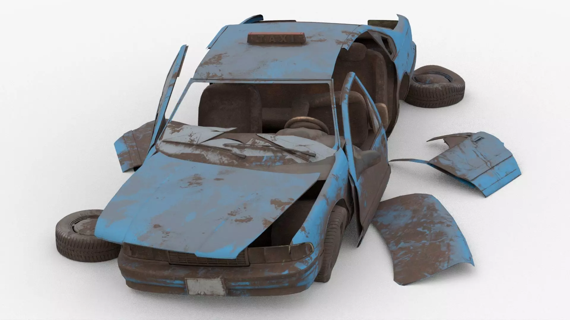 8k abandoned cars destroyed vehicles Low-poly Low-poly 3D model_0