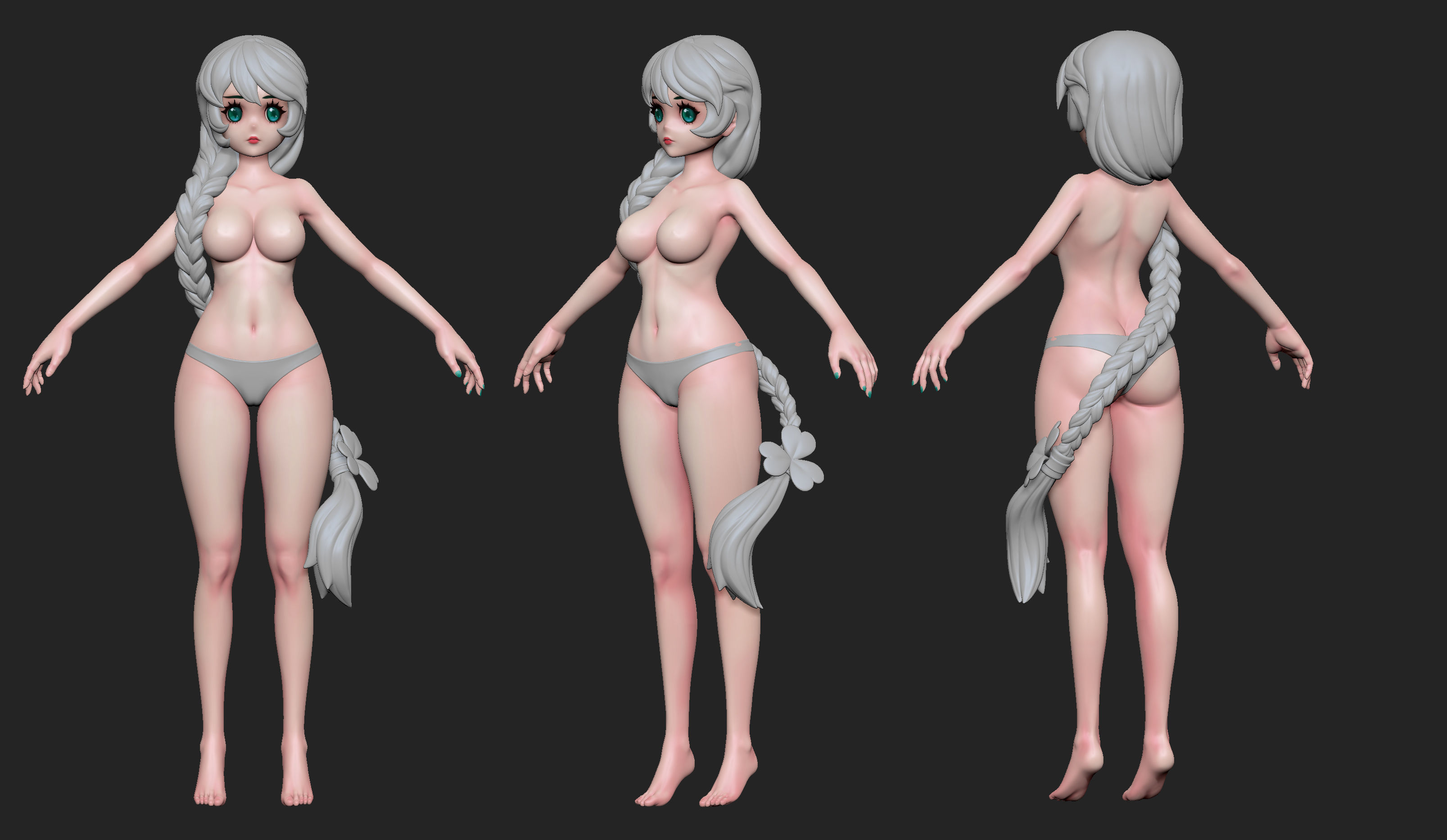 5 Base Meshes Girl Character High and Low-poly 3D model_10