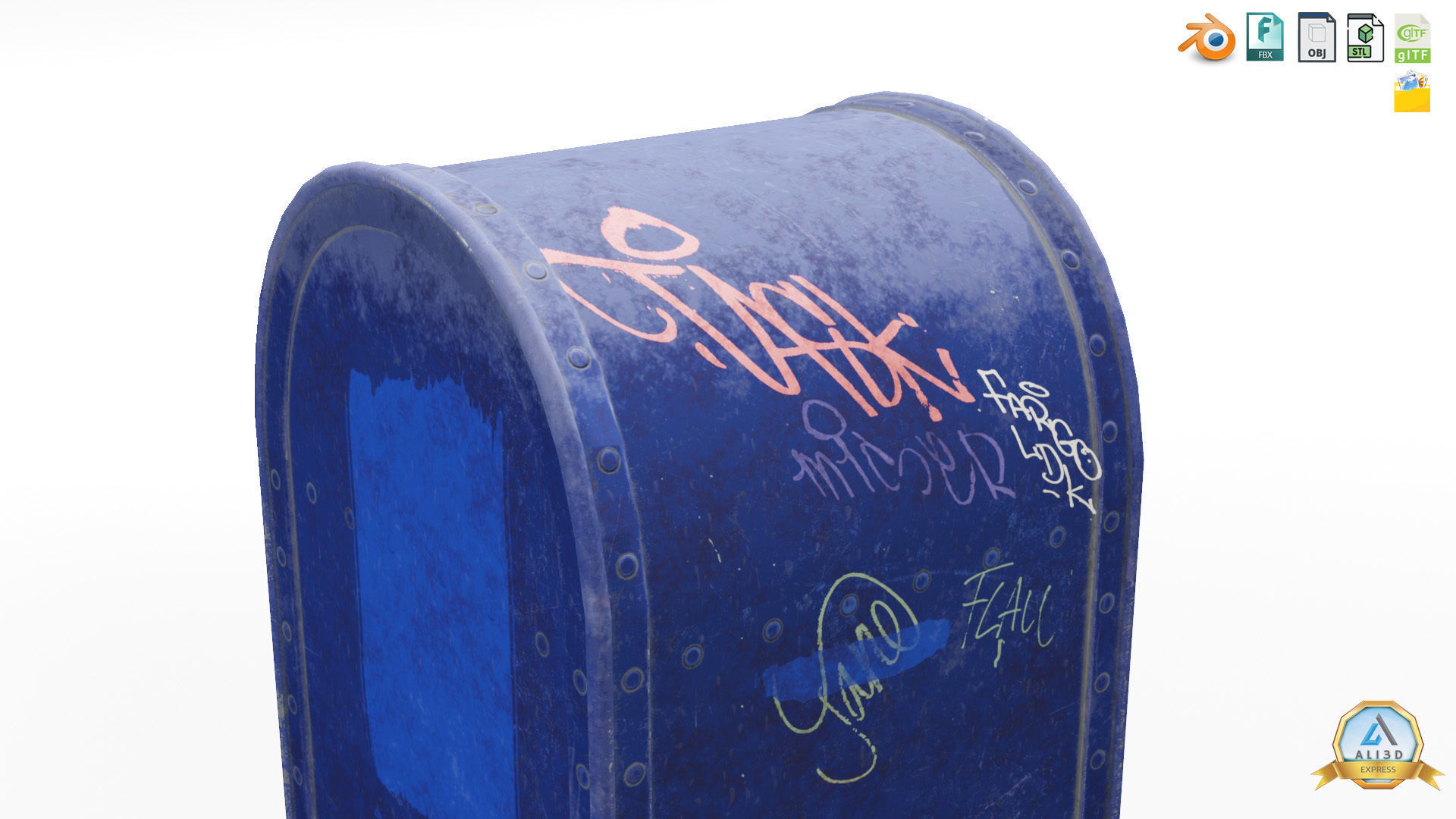 Old Rusty Mailbox with graffiti  Low-poly 3D model_2