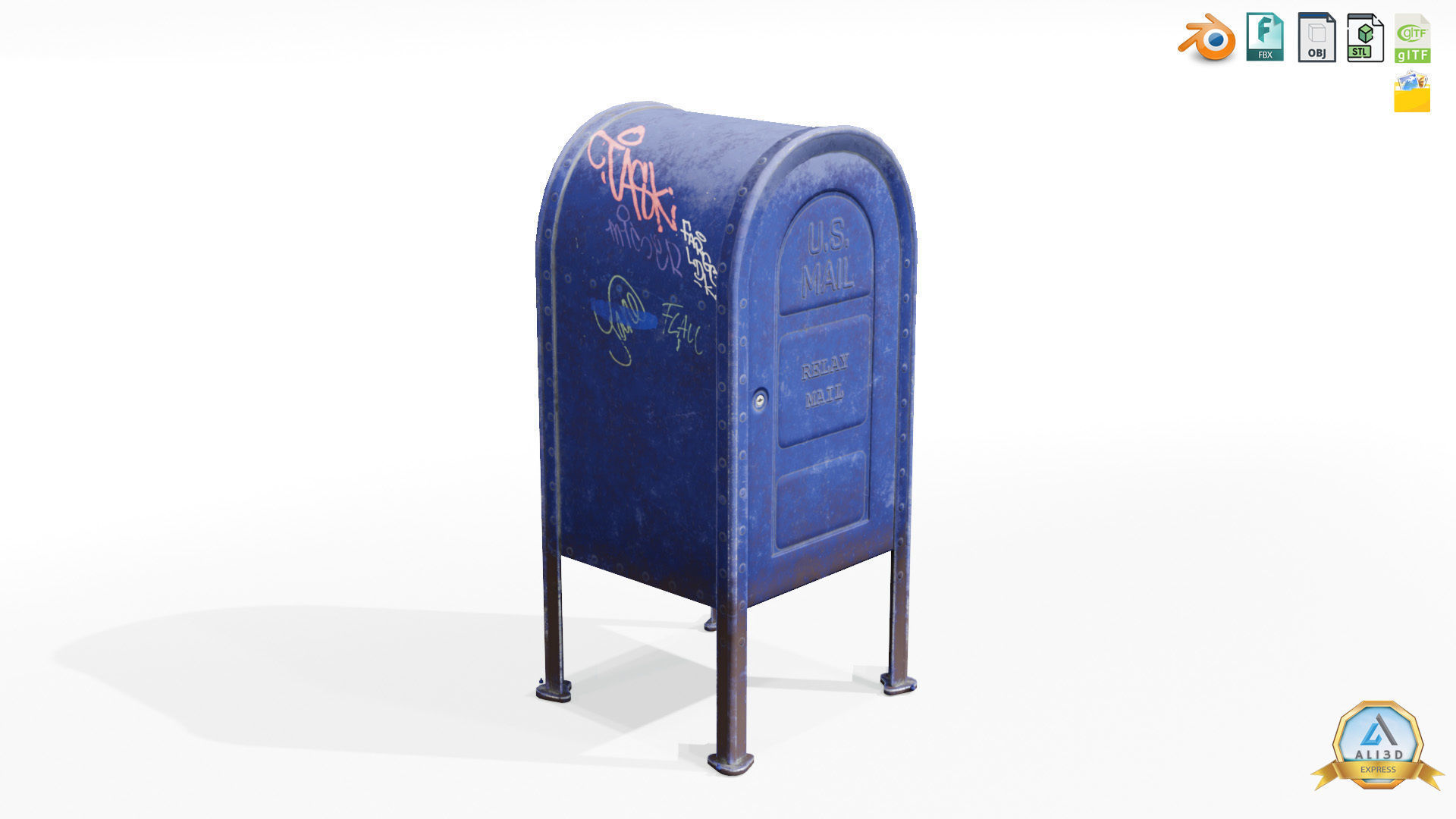 Old Rusty Mailbox with graffiti  Low-poly 3D model_9