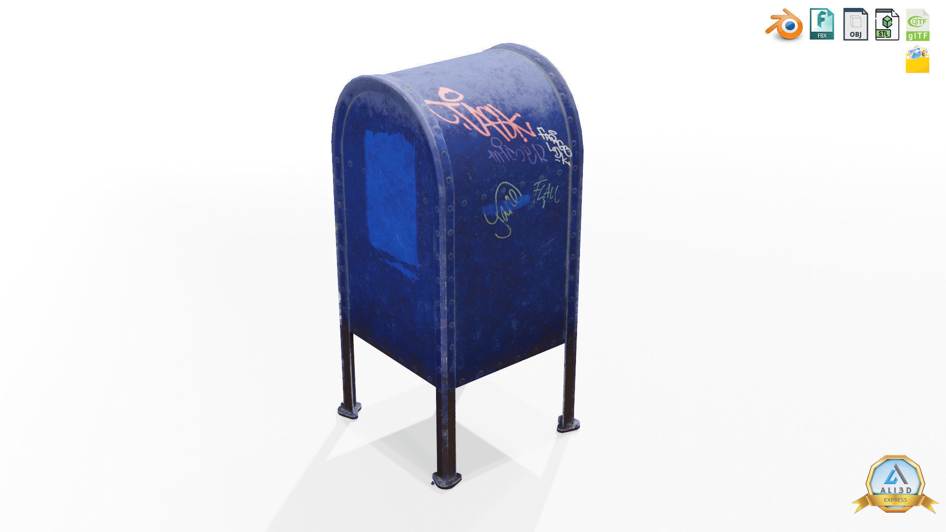 Old Rusty Mailbox with graffiti  Low-poly 3D model_1