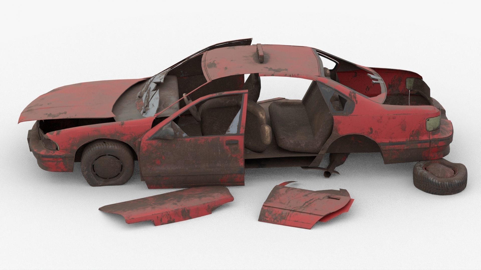 8k abandoned cars destroyed vehicles Low-poly 3D model_12