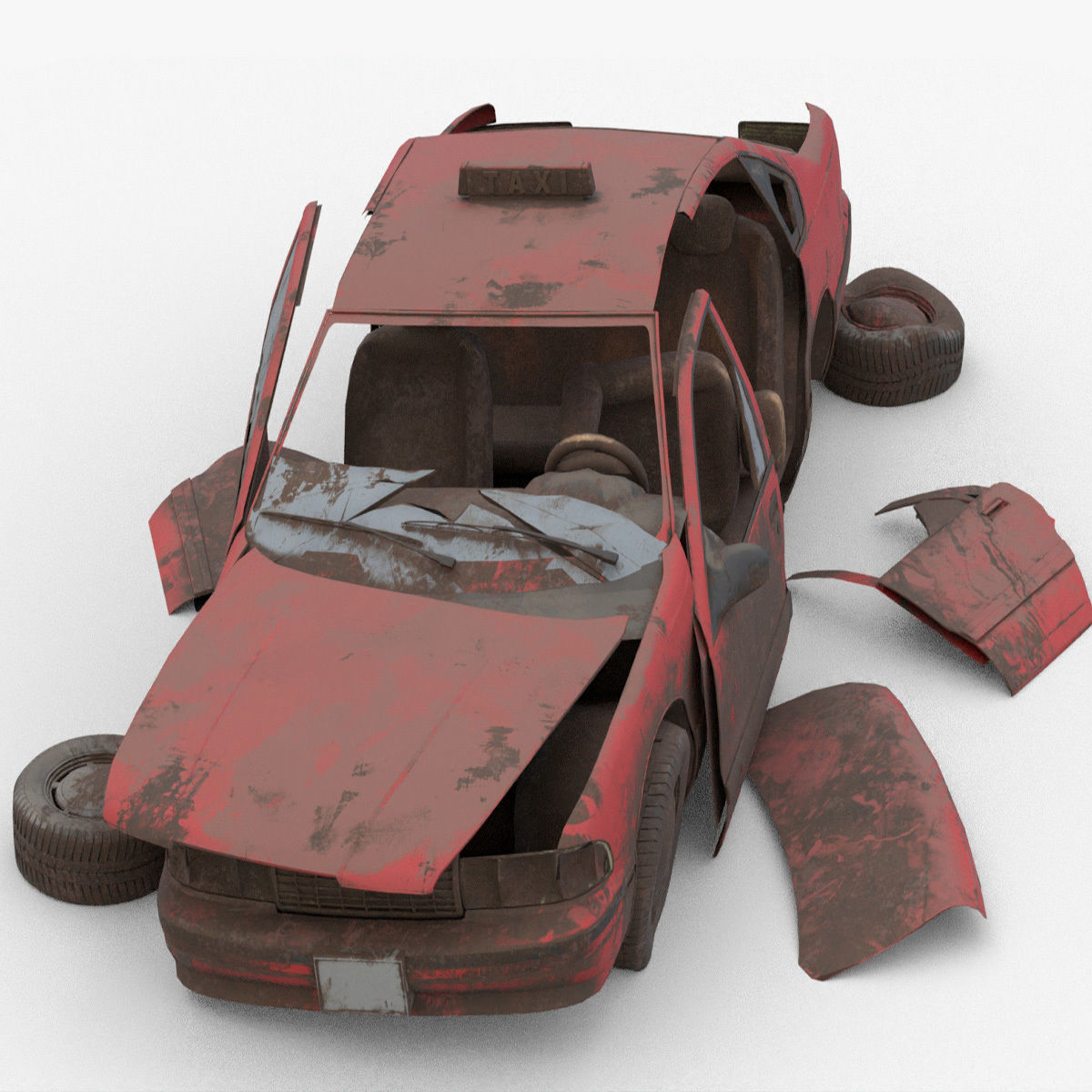 8k abandoned cars destroyed vehicles Low-poly 3D model_1