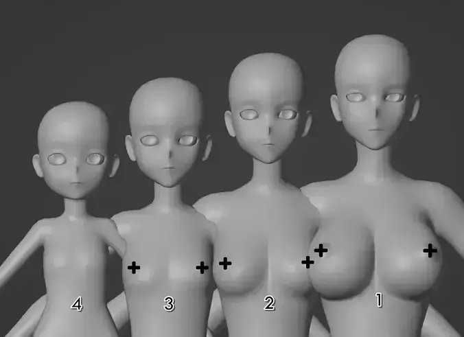 Anime base model pack Female version Low-poly 3D model Anime base model pack Female version Low-poly 3D model