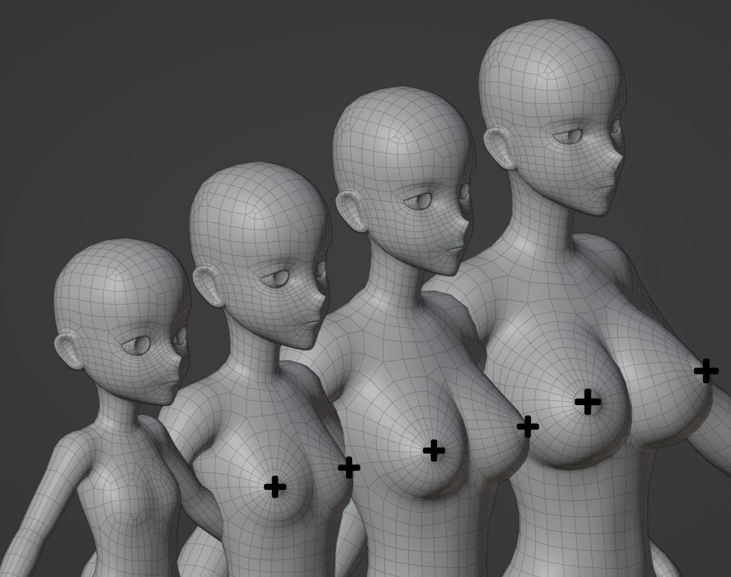 Anime base model pack Female version Low-poly 3D model_2
