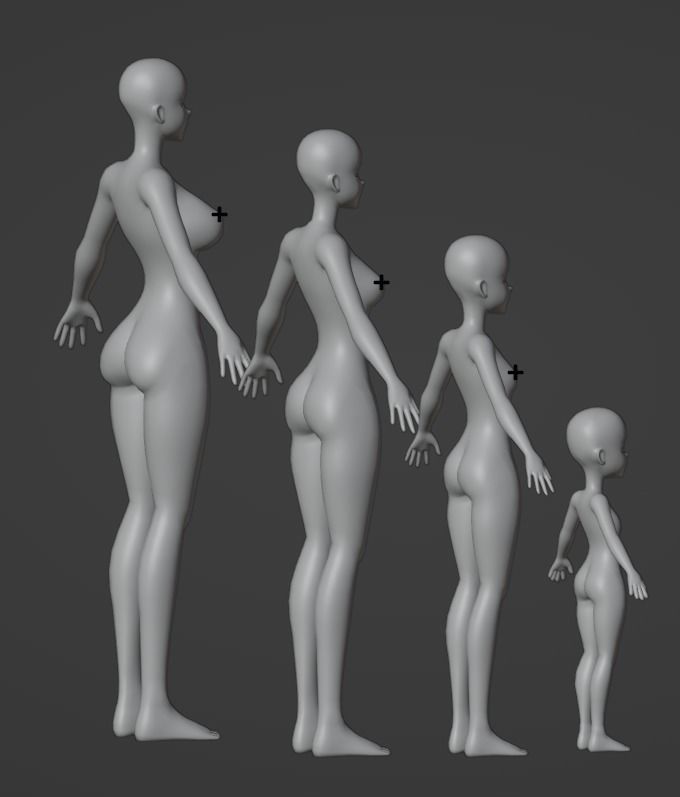 Anime base model pack Female version Low-poly 3D model_6