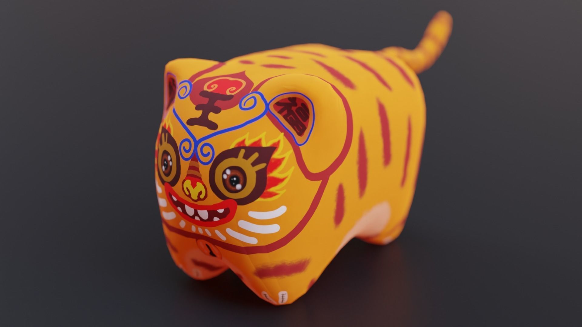 Chinese-style fabric tiger toy Blender Roblox game pet Low-poly 3D model_2