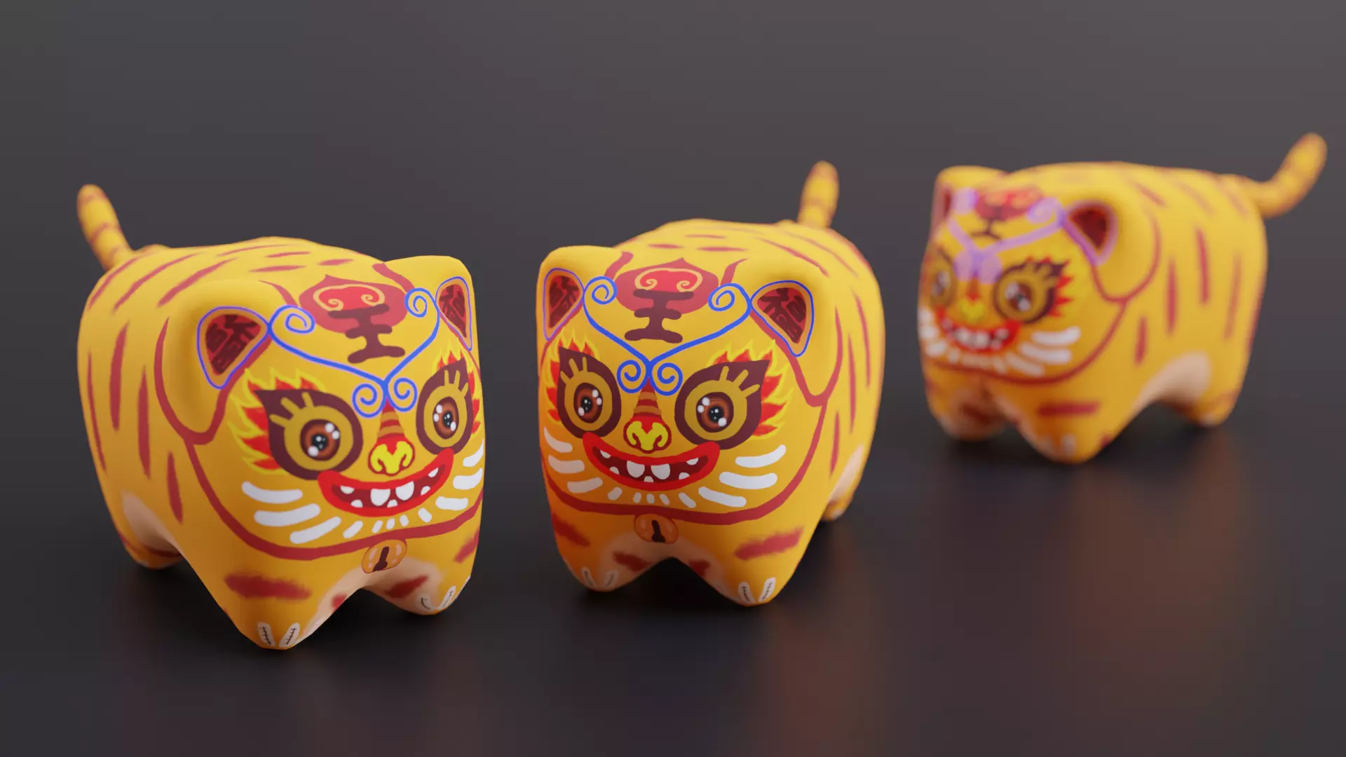 Chinese-style fabric tiger toy Blender Roblox game pet Low-poly 3D model_0