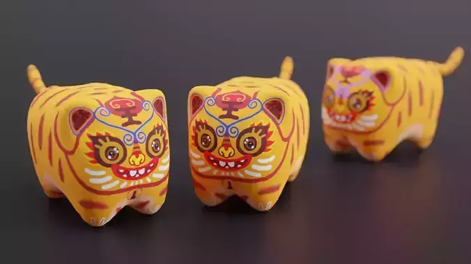 Chinese-style fabric tiger toy Blender Roblox game pet Low-poly 3D model