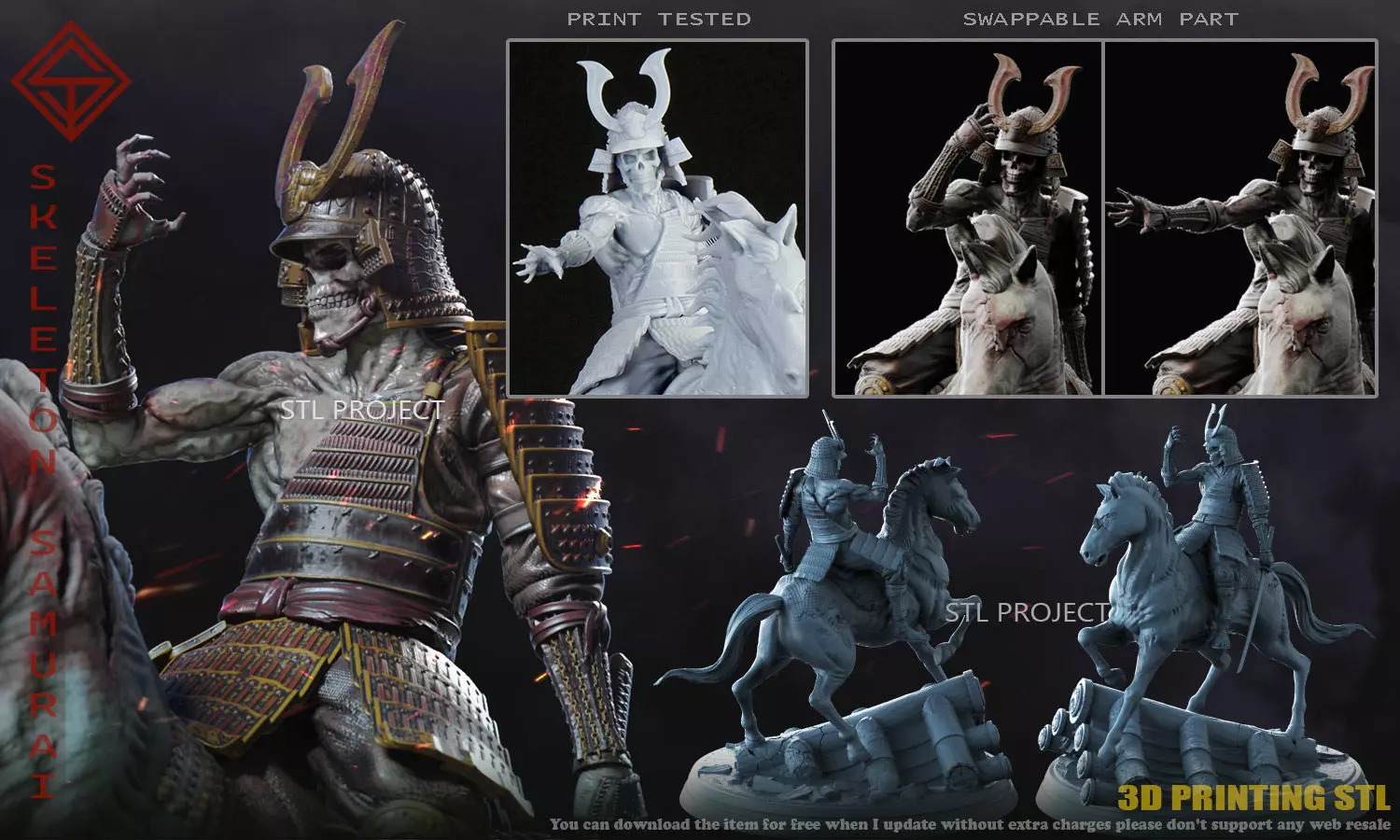 Skeleton Samurai 3D print model_0