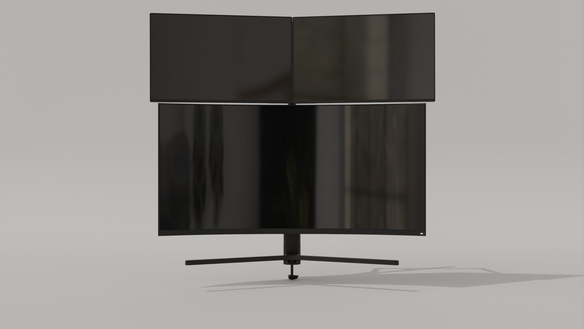 Monitor Setup Minimalist Triple Monitor Stand Low-poly 3D model_3