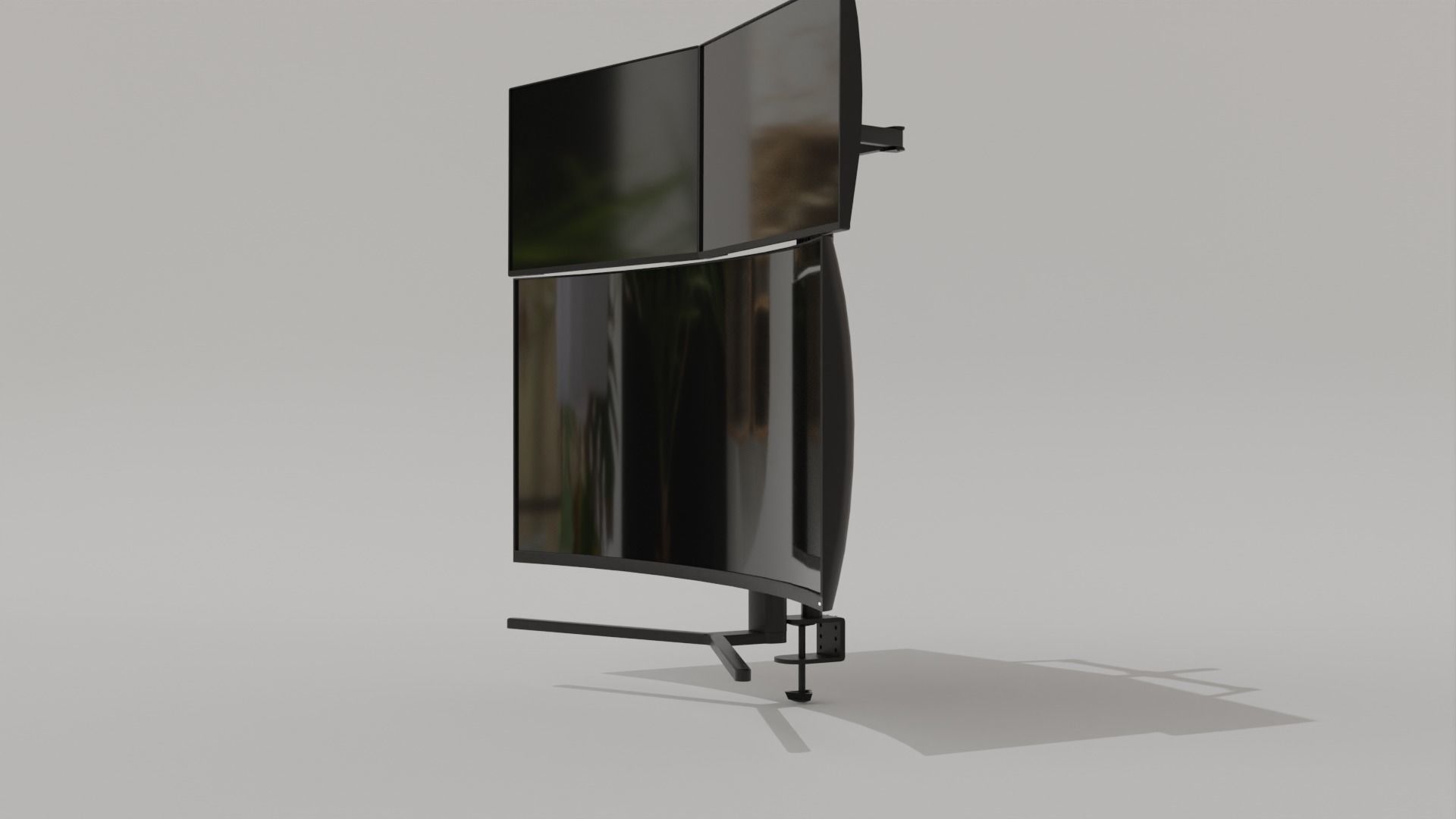 Monitor Setup Minimalist Triple Monitor Stand Low-poly 3D model_23