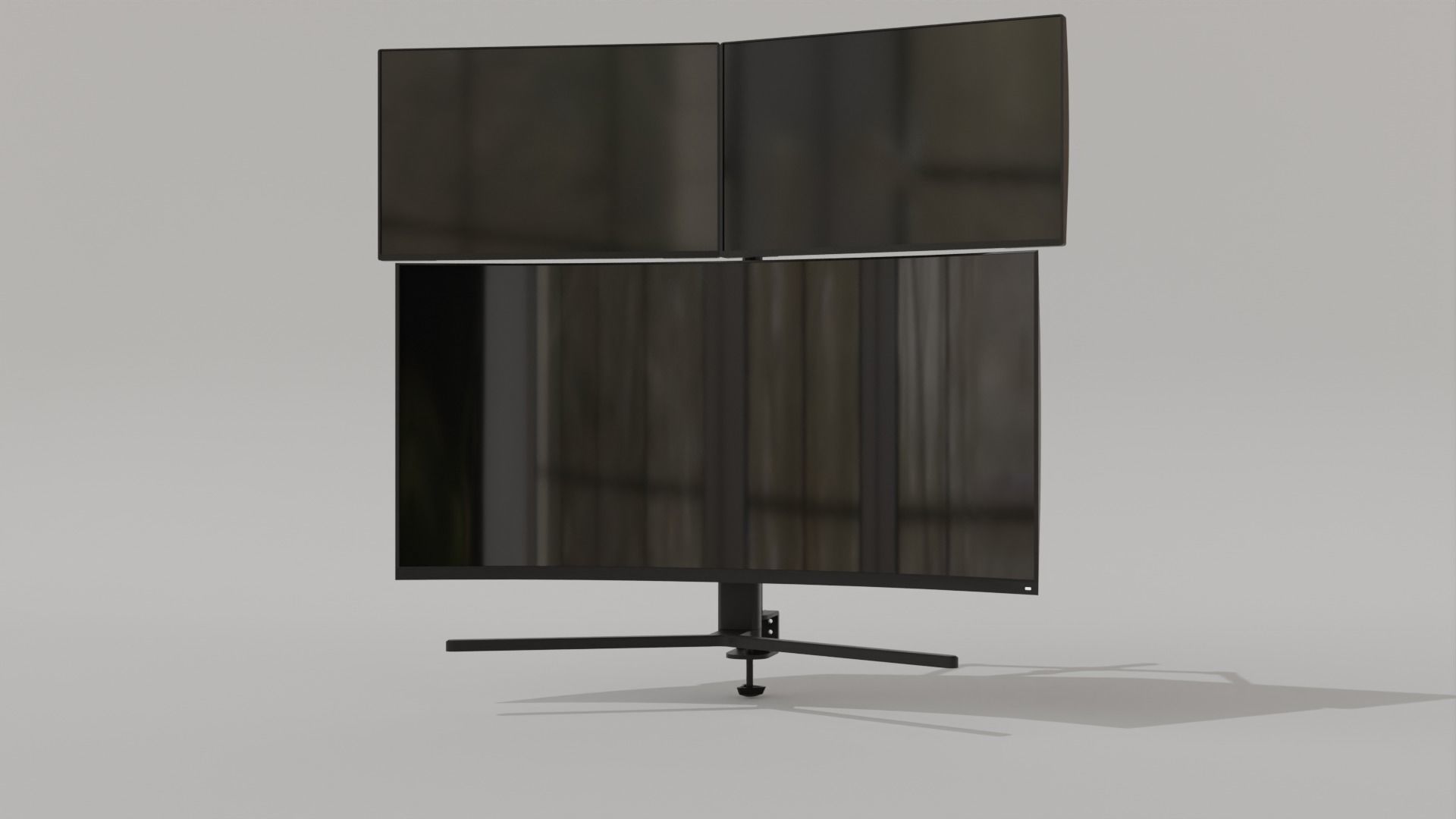 Monitor Setup Minimalist Triple Monitor Stand Low-poly 3D model_26
