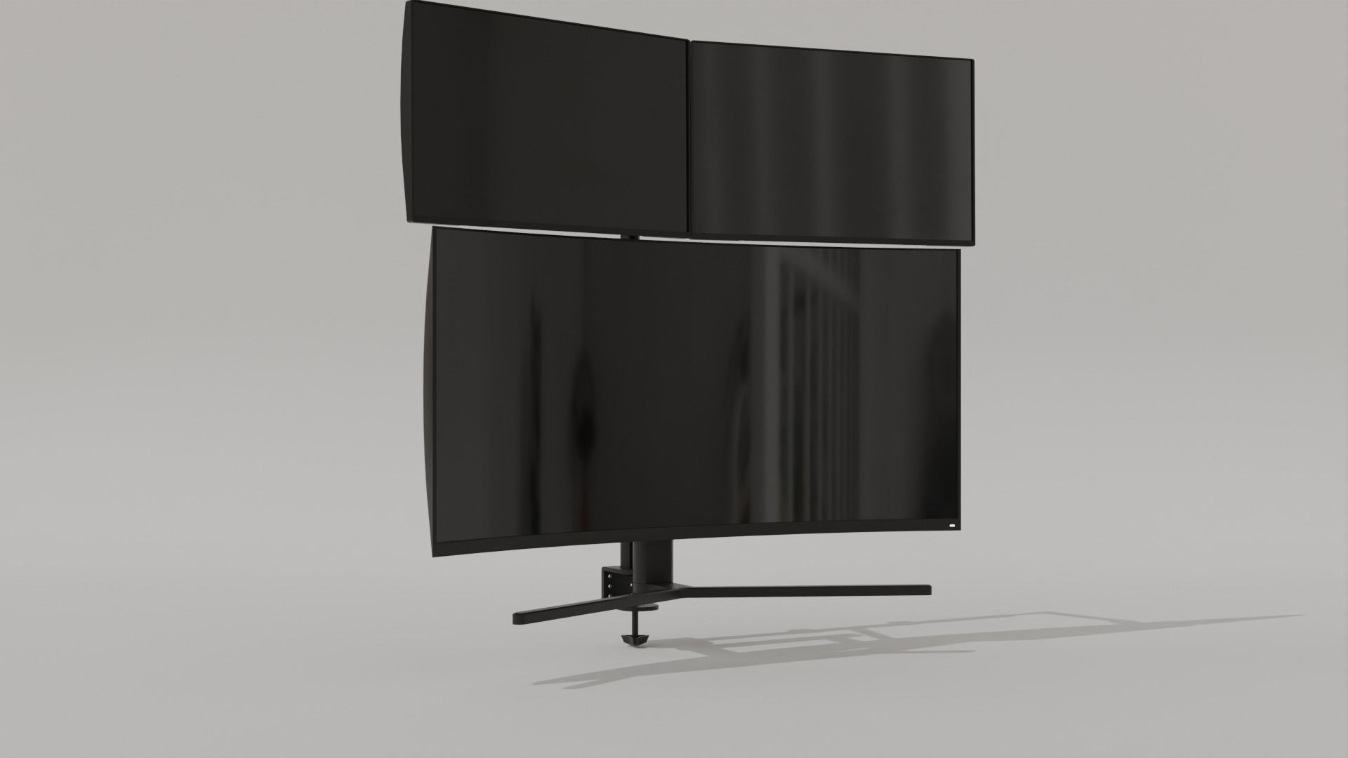 Monitor Setup Minimalist Triple Monitor Stand Low-poly 3D model_5