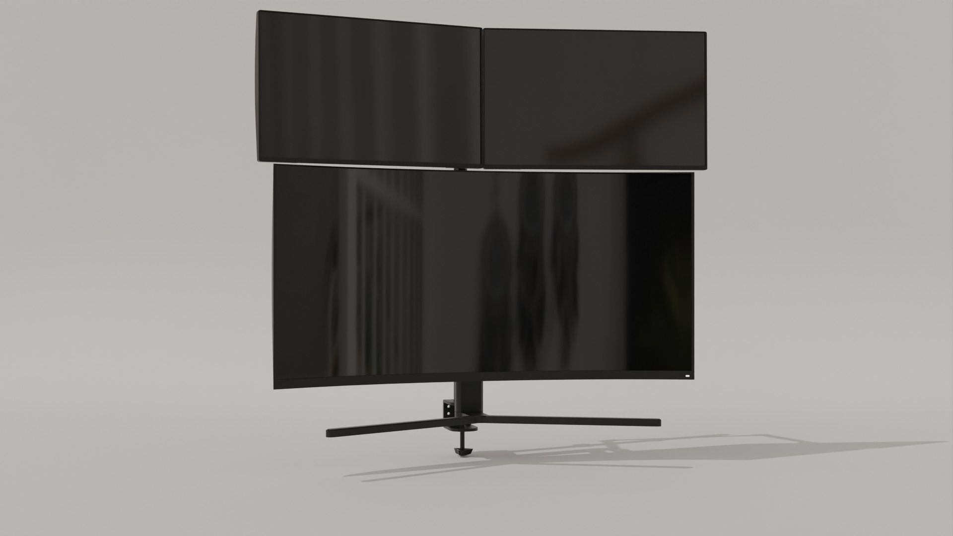Monitor Setup Minimalist Triple Monitor Stand Low-poly 3D model_4