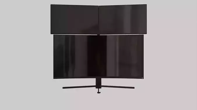 Monitor Setup Minimalist Triple Monitor Stand Low-poly 3D model