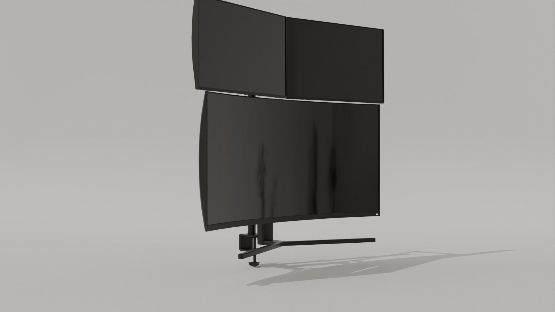 Monitor Setup Minimalist Triple Monitor Stand Low-poly 3D model_6