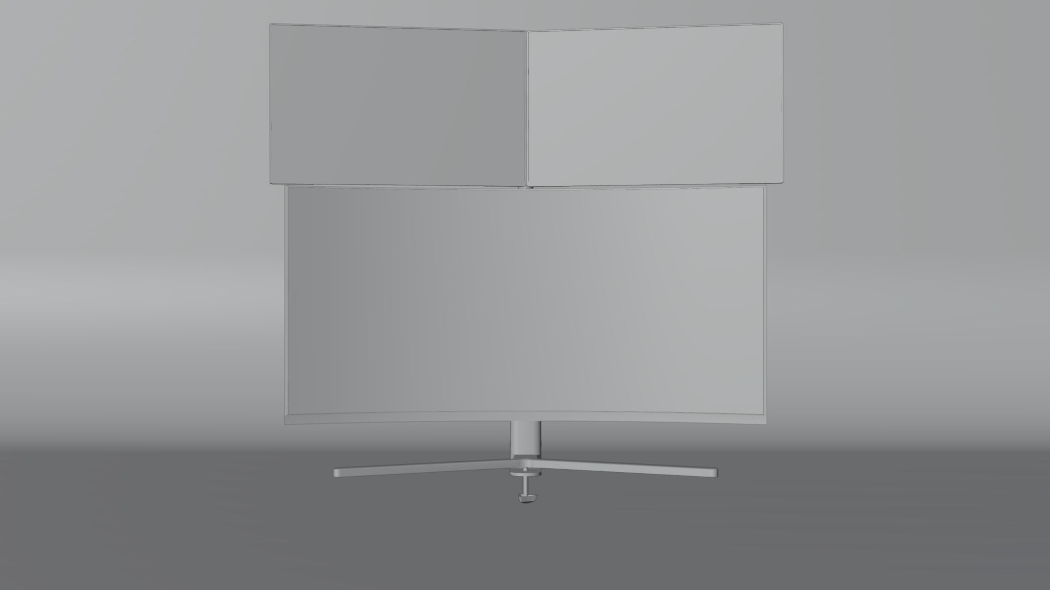 Monitor Setup Minimalist Triple Monitor Stand Low-poly 3D model_1