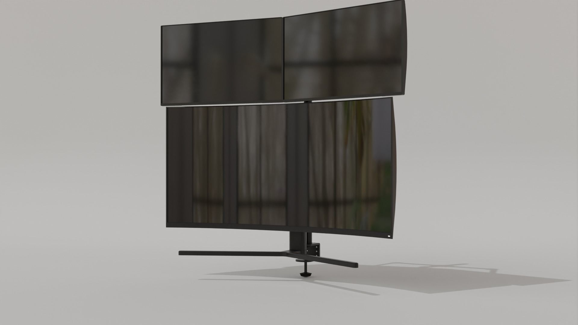 Monitor Setup Minimalist Triple Monitor Stand Low-poly 3D model_25