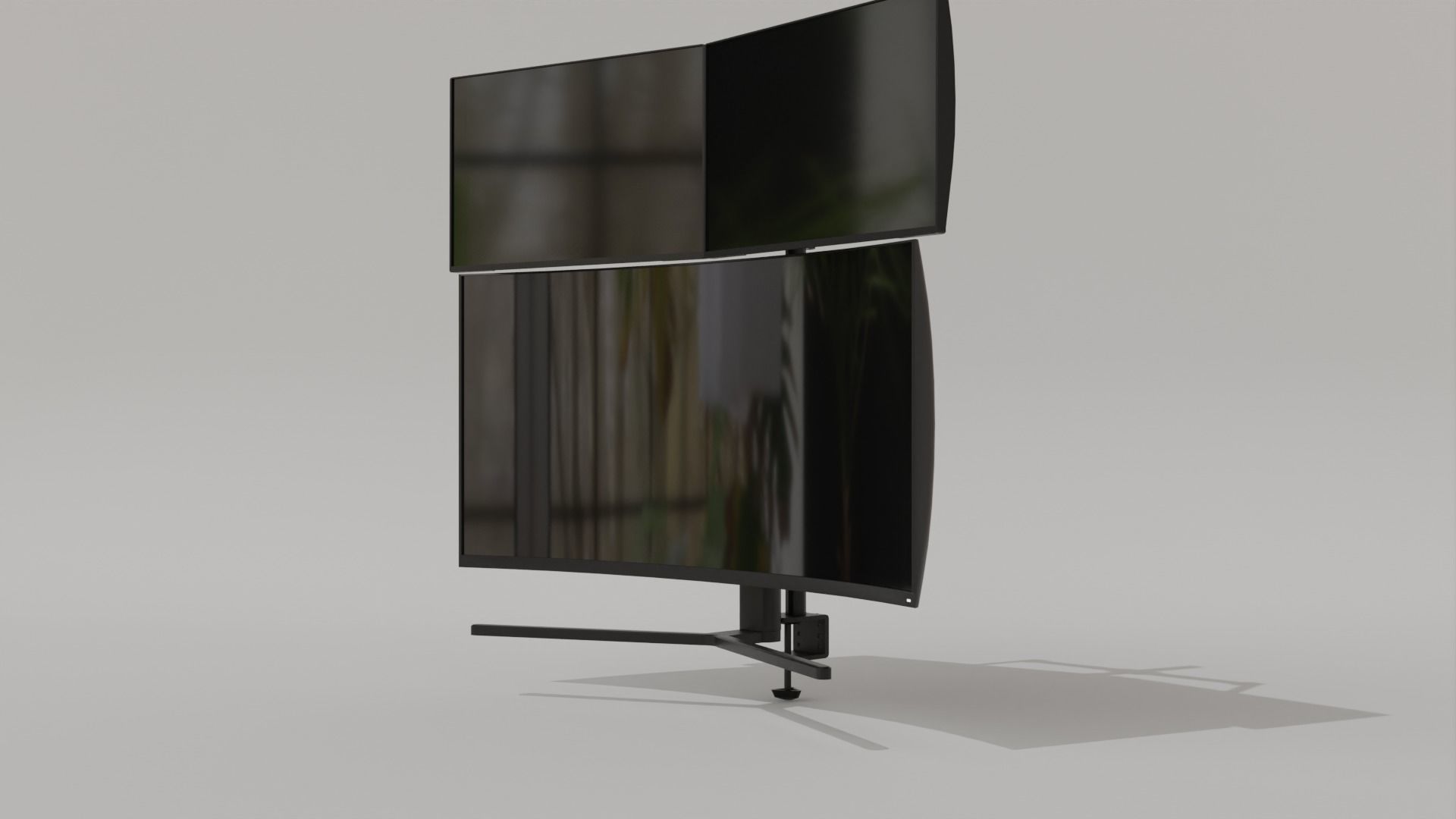 Monitor Setup Minimalist Triple Monitor Stand Low-poly 3D model_24