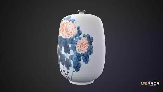Game Ready Floral Patterned Porcelain Pottery Low-poly 3D model