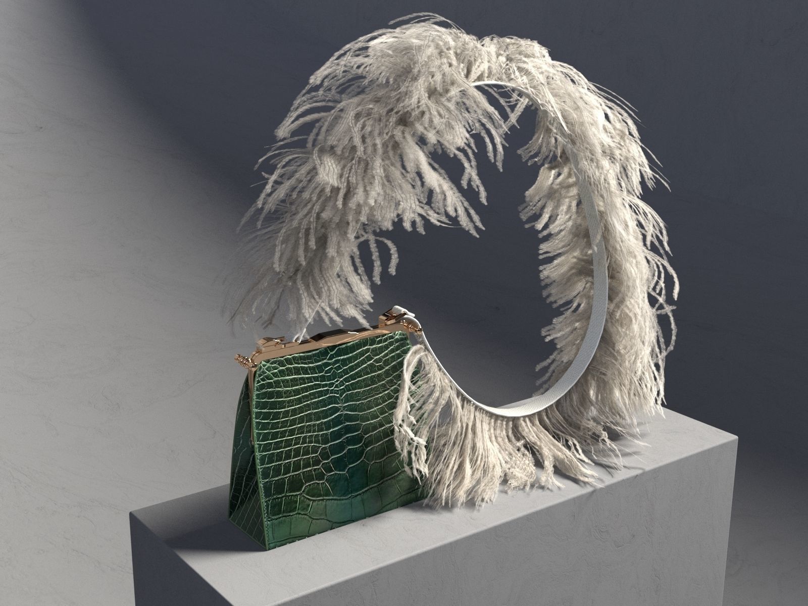 Crocodile Bag with Feathers 3D model_1