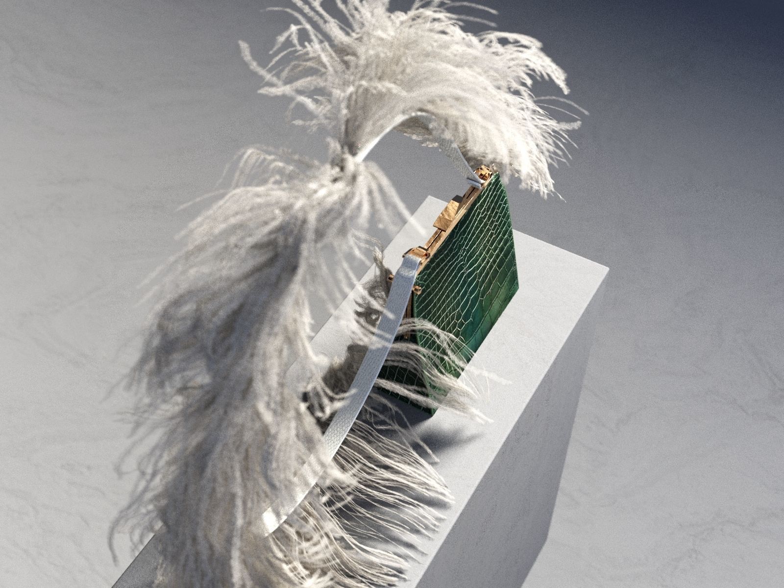 Crocodile Bag with Feathers 3D model_2