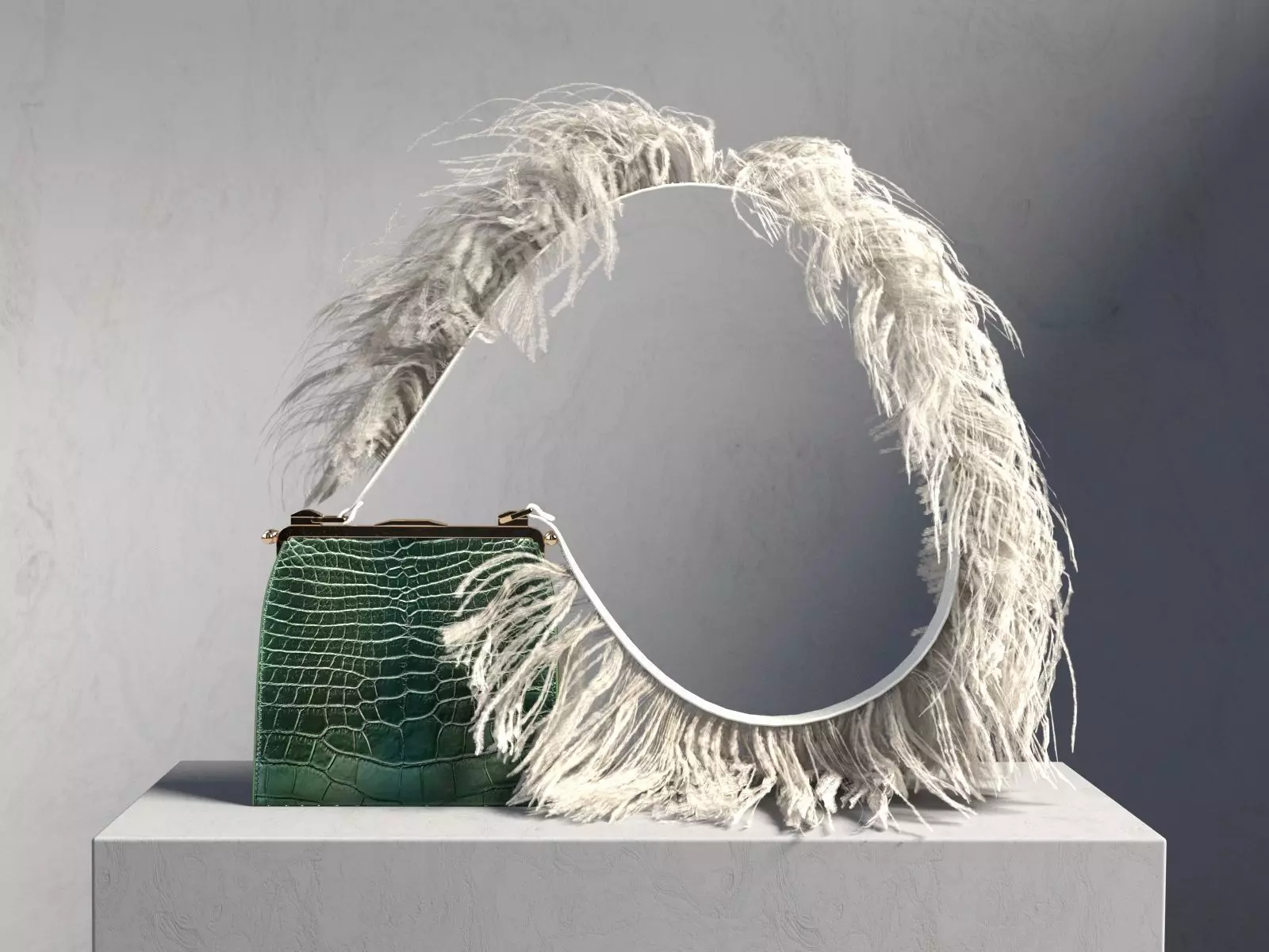 Crocodile Bag with Feathers 3D model_0