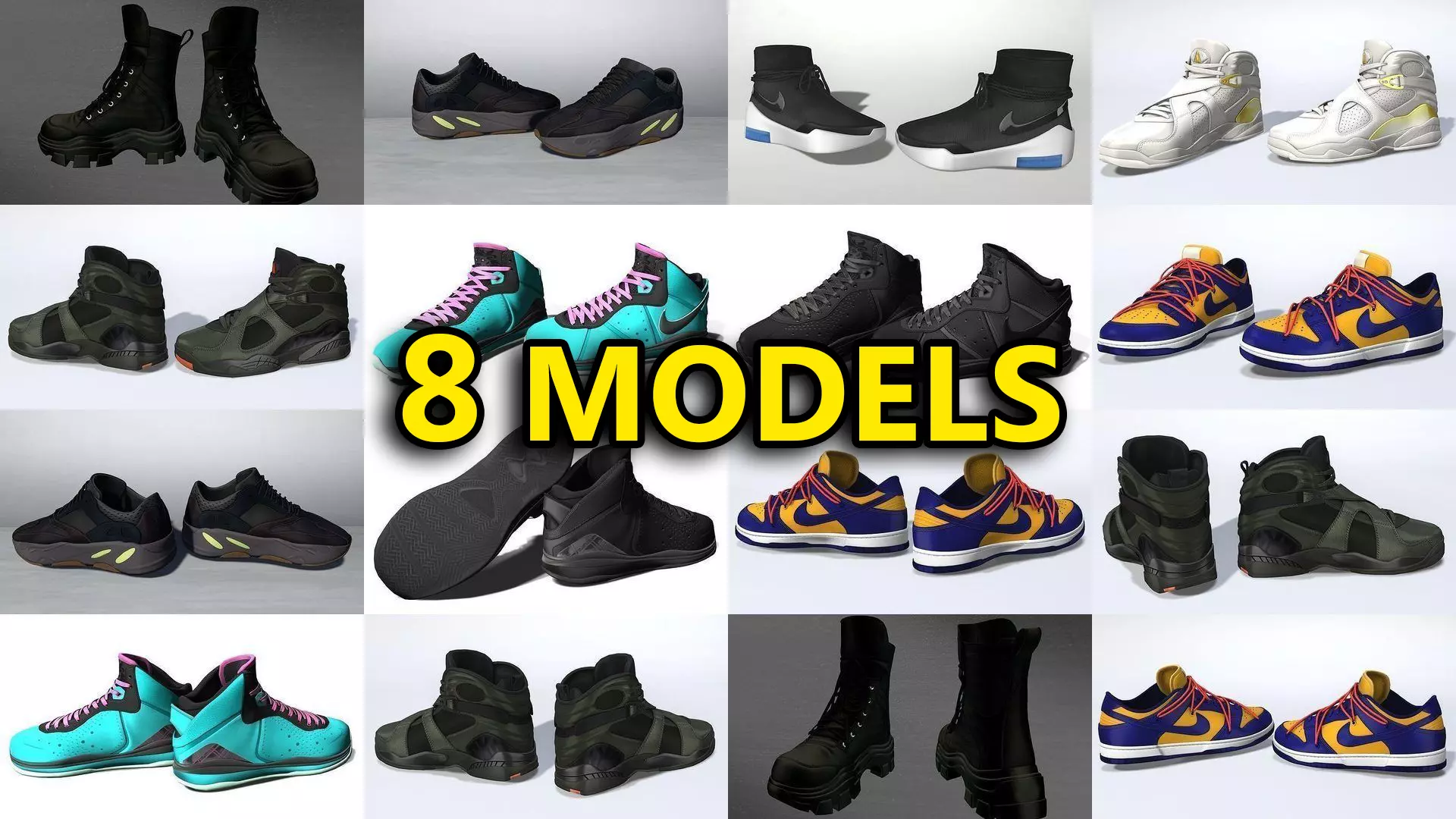 Sneakers and Boots Male 3D Model Collection - 8 Models _0