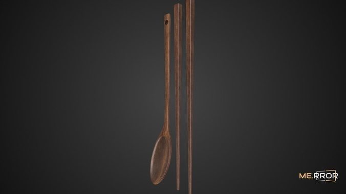 Game Ready Wooden Spoon and Chopstics Low-poly 3D model 3
