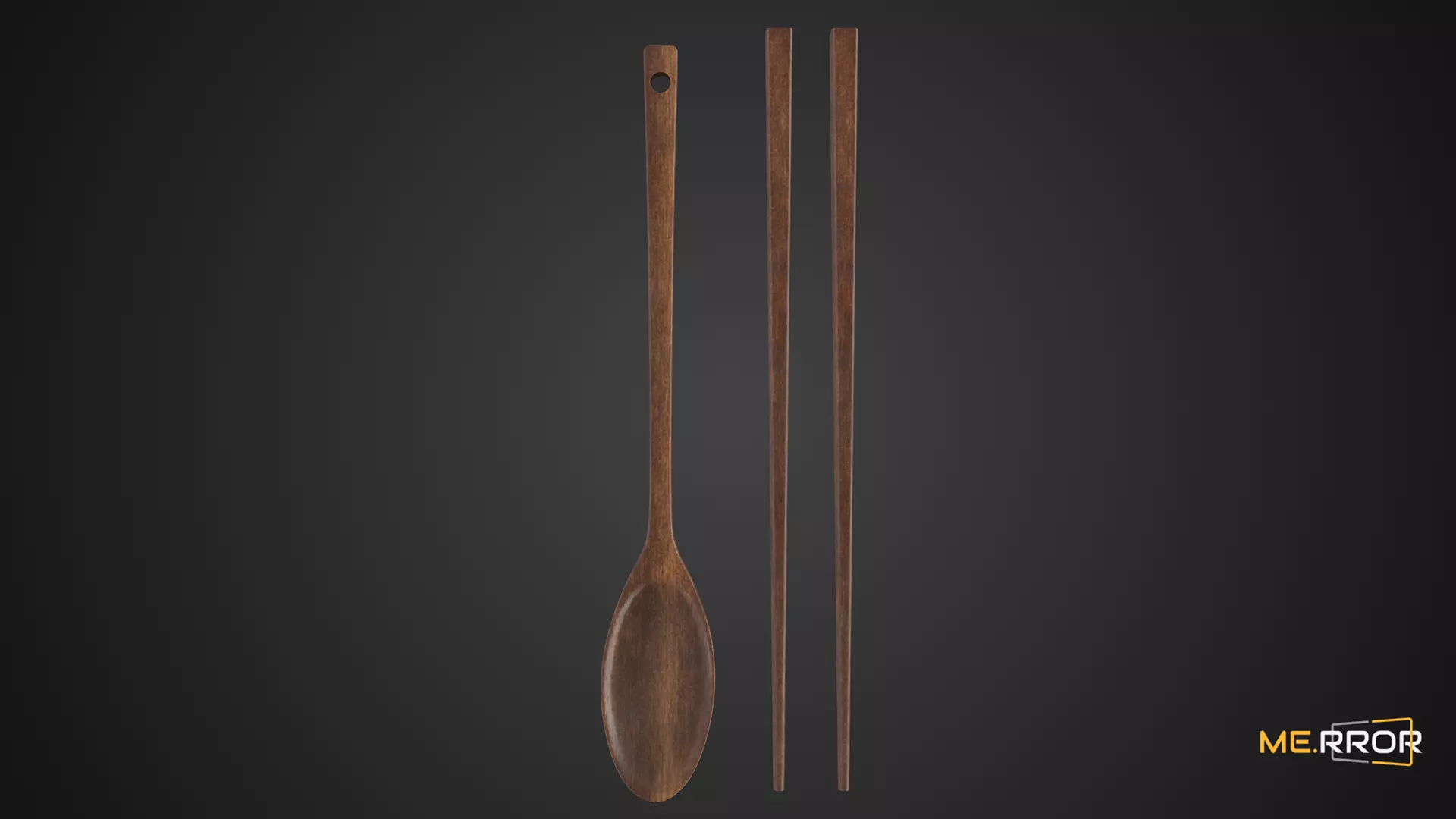 Game Ready Wooden Spoon and Chopstics Low-poly 3D model