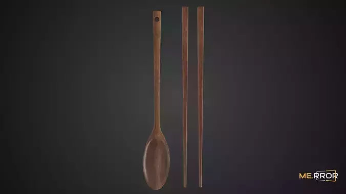 Game Ready Wooden Spoon and Chopstics Low-poly 3D model
