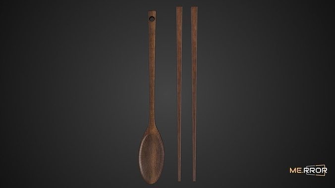 Game Ready Wooden Spoon and Chopstics Low-poly 3D model 2