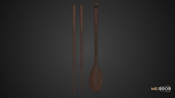 Game Ready Wooden Spoon and Chopstics Low-poly 3D model 4