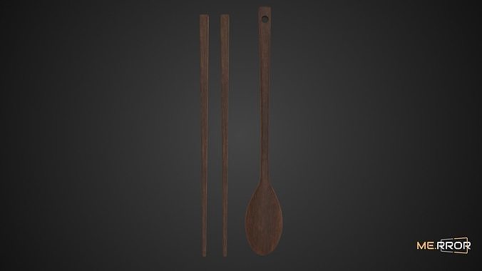Game Ready Wooden Spoon and Chopstics Low-poly 3D model 7