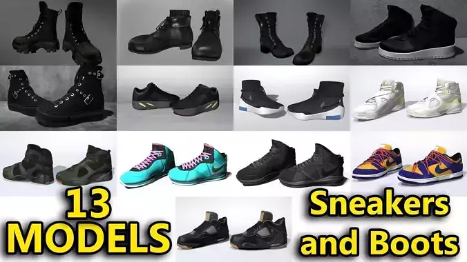 Sneakers and Boots Male 3D Model Collection - 13 Models  