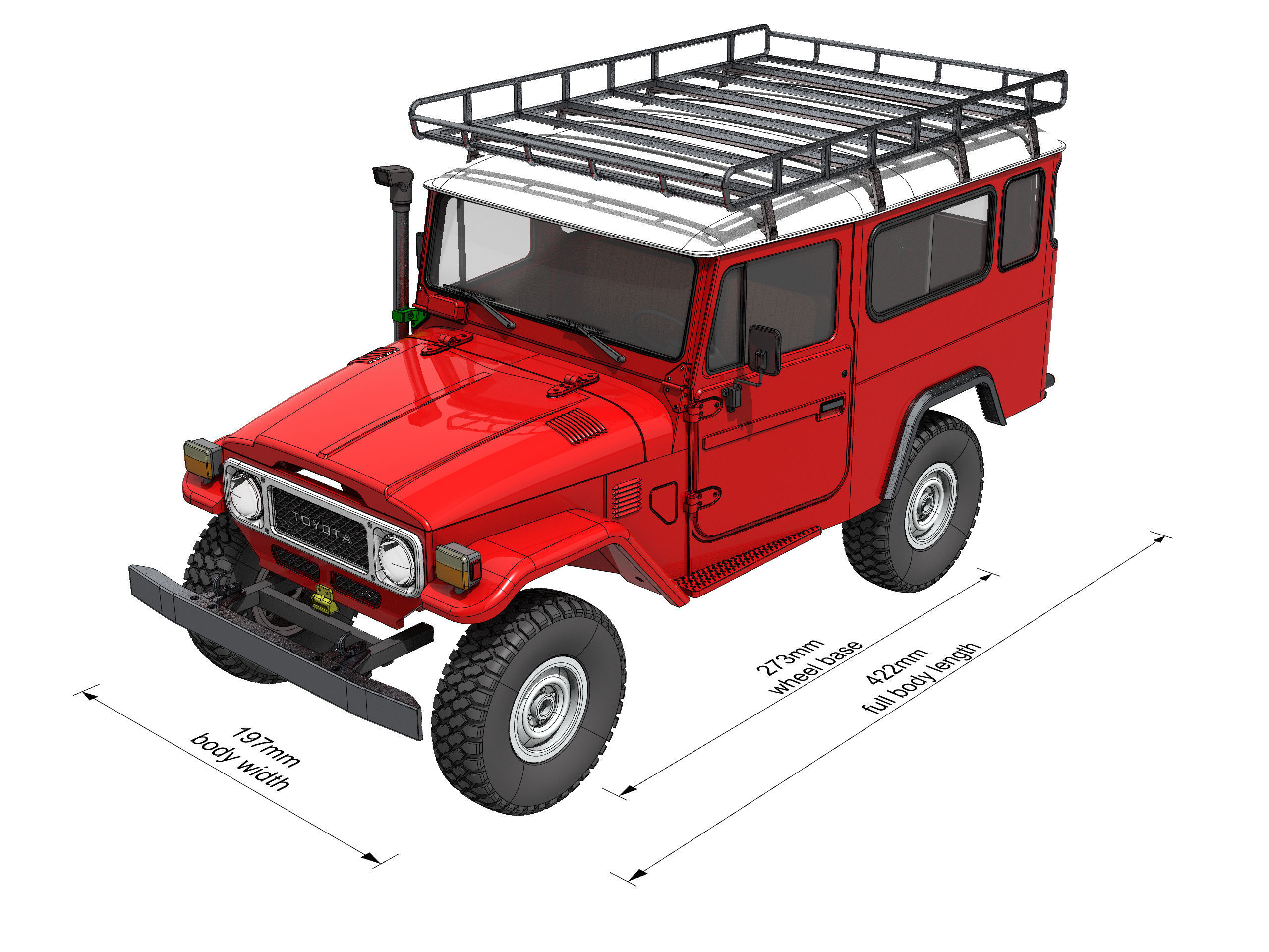 TOYOTA LAND CRUISER FJ43 SHORT WHEEL BASE RC BODY STL FILE 3D print model_2