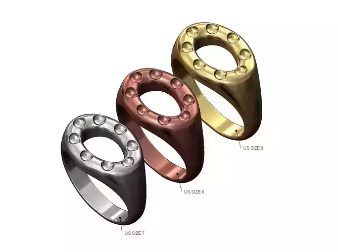 Dotted landscape oval link signet US sizes 7 8 9