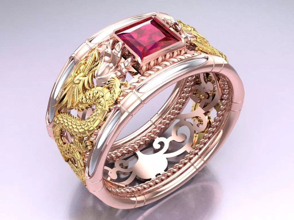Dragon Ring - Square Stone Rings - N1342 3D print model