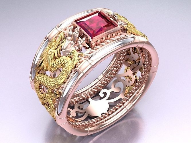 Dragon Ring - Square Stone Rings - N1342 3D print model