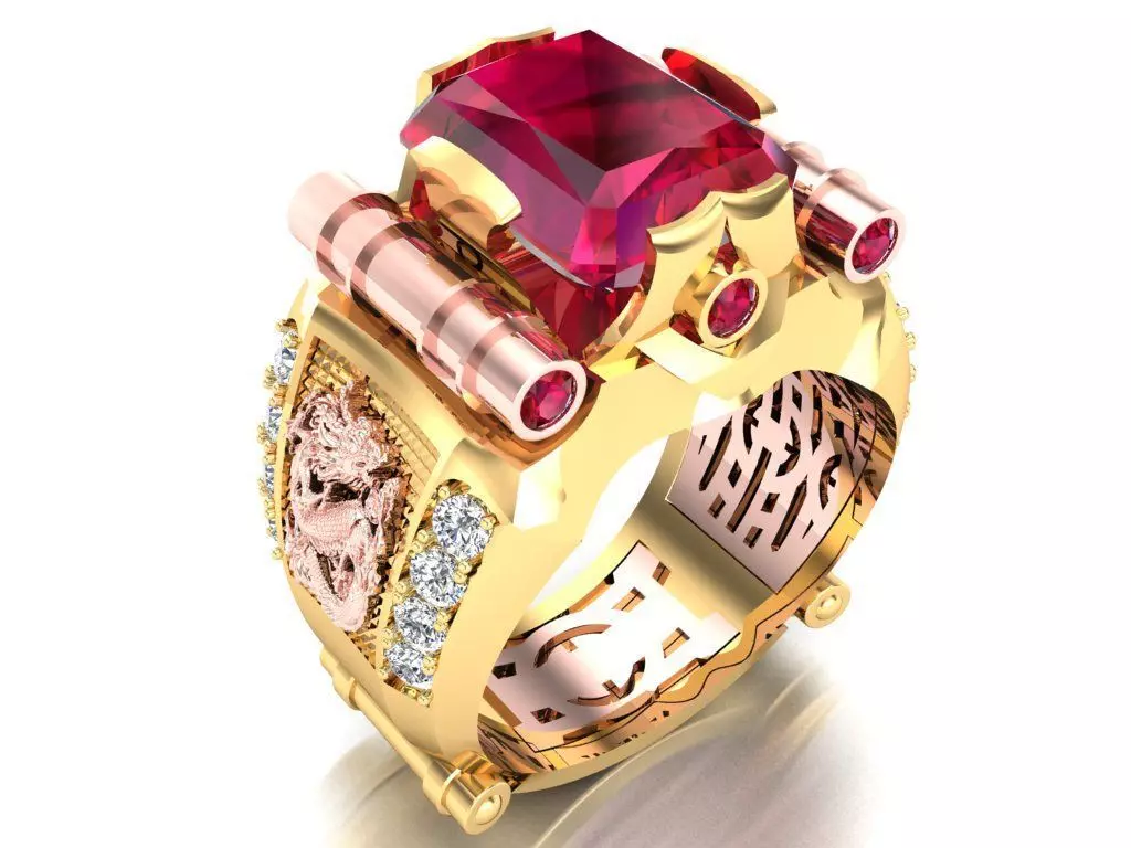 Dragon Ring - Rectangle Stone ring - Mens Rings - N1437 3D print model