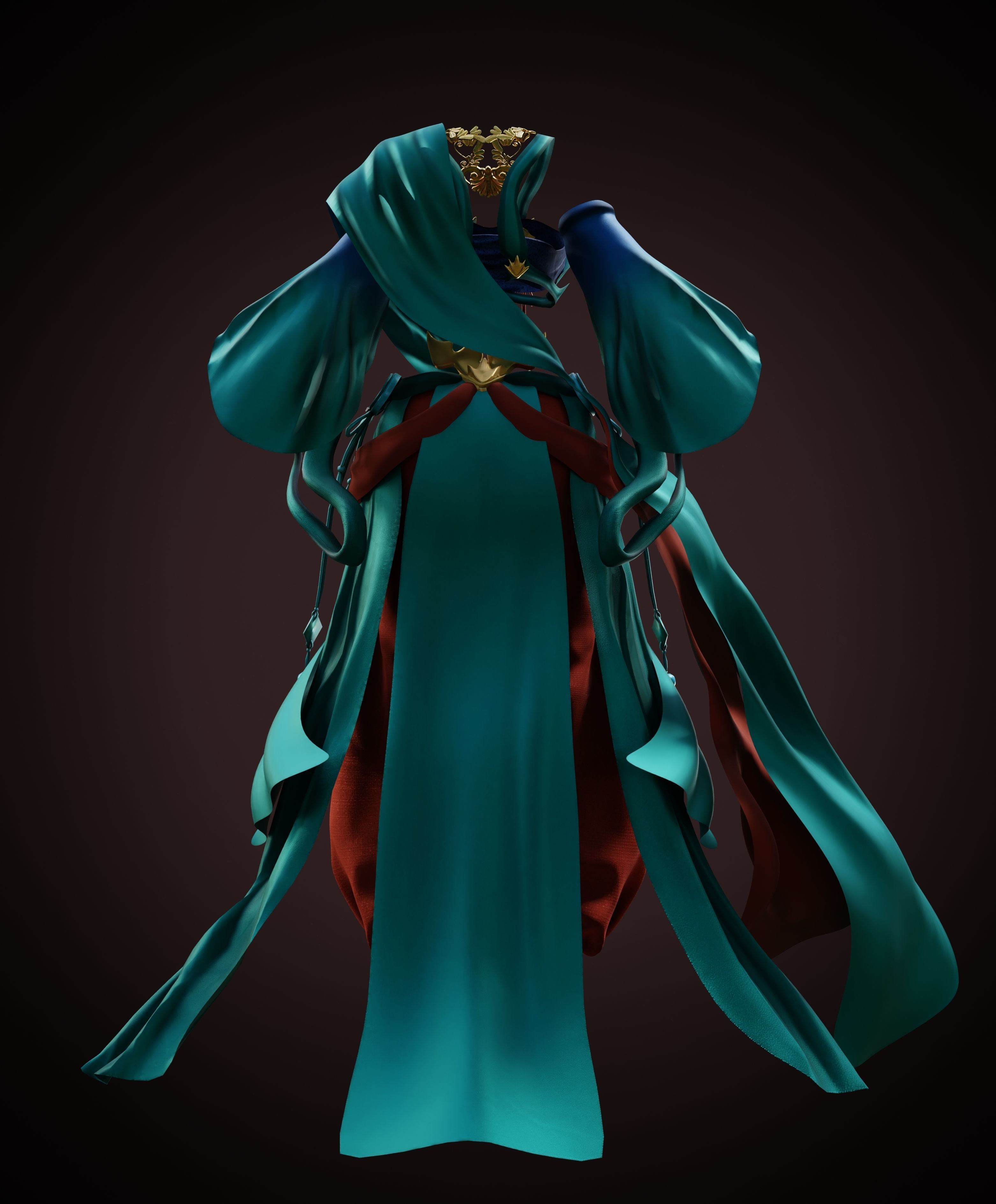 Chinese traditional clothing Low-poly 3D model_3